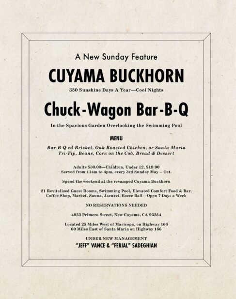 Chuck Wagon BBQs, Cuyama Buckhorn