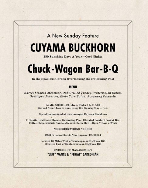 Chuck Wagon Bar-B-Qs, Cuyama Buckhorn